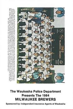 1984 Milwaukee Brewers Police - Waukesha Police Department and Independent Insurance Agents Of Waukesha #NNO Team Photo/(Checklist back) Front
