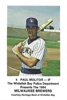 1984 Milwaukee Brewers Police - Whitefish Bay Police Department, Courtesy Heritage Bank Of Whitefish Bay #NNO Paul Molitor Front