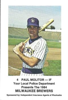 1984 Milwaukee Brewers Police - Your Local PD, Sponsored By: Ind. Ins. Agents Of Waukesha #NNO Paul Molitor Front