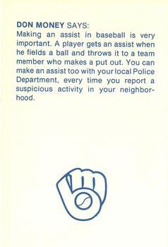 1982 Milwaukee Brewers Police - New Berlin Police Department #NNO Don Money Back