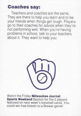 1985 Milwaukee Brewers Police - Chilton Police Department, Local Merchants, Service Clubs and Financial Inst #NNO Milwaukee Brewers Coaches Back