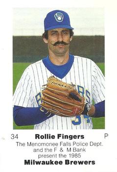 1985 Milwaukee Brewers Police - Menomonee Falls Police Department and the F & M Bank #NNO Rollie Fingers Front