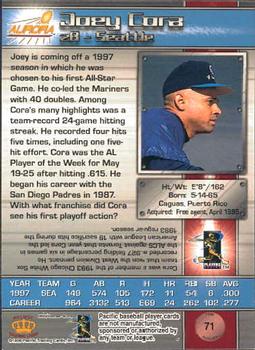 1998 Pacific Aurora #71 Joey Cora Back