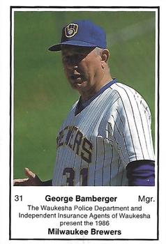 1986 Milwaukee Brewers Police - Waukesha PD and Independent Insurance Agents Of Waukesha #NNO George Bamberger Front