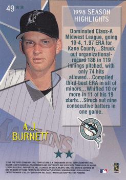 1999 Topps Stars - Two Star #49 A.J. Burnett Back