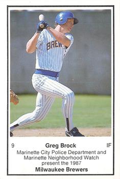 1987 Milwaukee Brewers Police - Marinette City PD and Marinette Neighborhood Watch #NNO Greg Brock Front