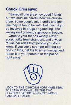 1987 Milwaukee Brewers Police - Oshkosh Police Department and Oshkosh B'Gosh Inc. #NNO Chuck Crim Back