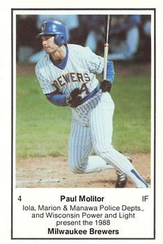 1988 Milwaukee Brewers Police - Iola, Marion & Manawa Police Depts., & Wisconsin Power & Light #NNO Paul Molitor Front