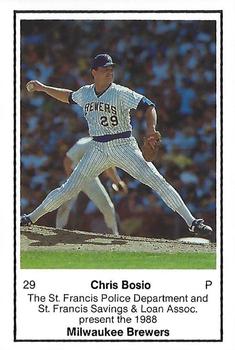 1988 Milwaukee Brewers Police - St. Francis Police Department and St. Francis Savings & Loan Assoc. #NNO Chris Bosio Front