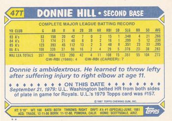 1987 Topps Traded #47T Donnie Hill Back