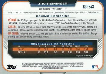 2015 Bowman Chrome - Prospects #BCP243 Zac Reininger Back