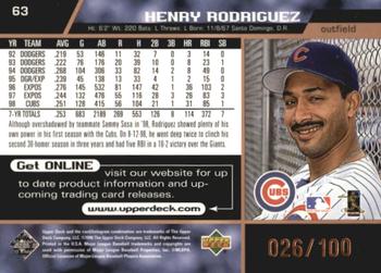 1999 Upper Deck - Exclusives Bronze #63 Henry Rodriguez  Back