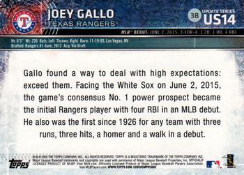 2015 Topps Update - Rainbow Foil #US14 Joey Gallo Back