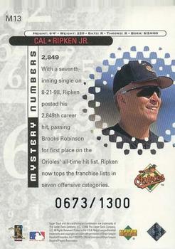 1999 Upper Deck Black Diamond - Mystery Numbers #M13 Cal Ripken Jr. Back