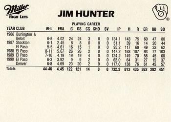 1991 Miller High Life Milwaukee Brewers #NNO Jim Hunter Back