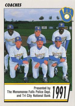 1991 Milwaukee Brewers Police - Menomonee Falls Police Dept. and Tri City National Bank #NNO Milwaukee Brewers Coaches Front