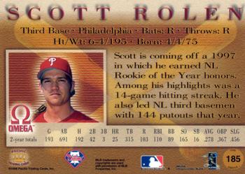 1998 Pacific Omega #185 Scott Rolen Back