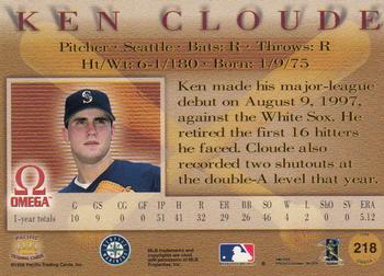 1998 Pacific Omega #218 Ken Cloude Back