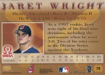 1998 Pacific Omega #78 Jaret Wright Back