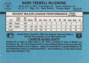 1988 Donruss #181 Mark McLemore Back