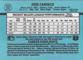 1988 Donruss #302 Jose Canseco Back