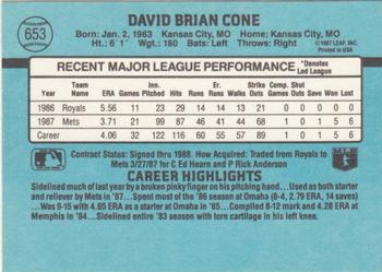1988 Donruss #653 David Cone Back
