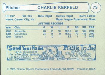 1985 Cramer Tucson Toros #73 Charlie Kerfeld Back