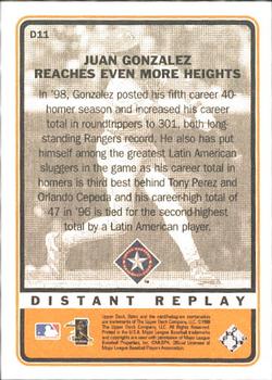 1999 Upper Deck Retro - Distant Replay #D11 Juan Gonzalez  Back