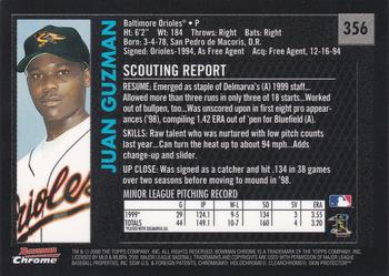 2000 Bowman Chrome - Retro/Future #356 Juan Guzman  Back