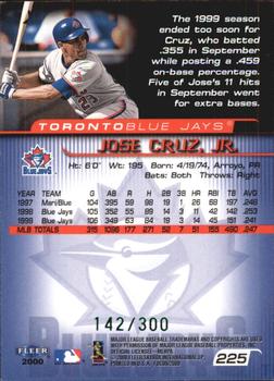 2000 Fleer Focus - Masterpiece Mania #225 Jose Cruz Jr.  Back