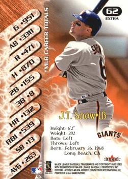 2000 Fleer Gamers - Extra #62 J.T. Snow  Back