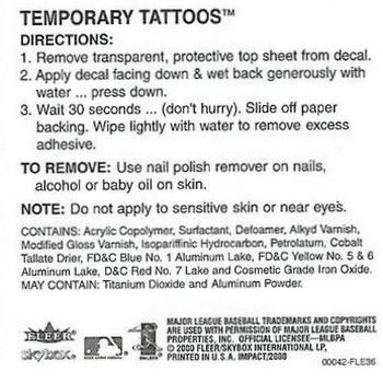 2000 Fleer Impact - Tattoos #NNO Toronto Blue Jays  Back
