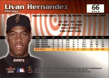 2000 Fleer Mystique - Gold #66 Livan Hernandez  Back