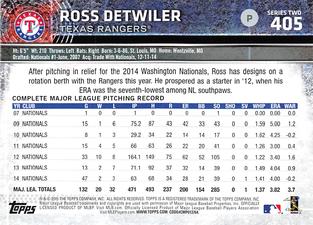 2015 Topps Mini #405 Ross Detwiler Back