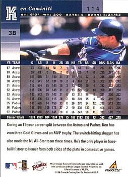 1998 Pinnacle Plus #114 Ken Caminiti Back