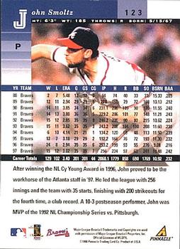 1998 Pinnacle Plus #123 John Smoltz Back