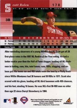 1998 Pinnacle Plus #178 Scott Rolen Back