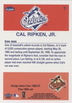 2000 Fleer Tradition - Cal Ripken Jr. Collection #7 Cal Ripken, Jr. Back