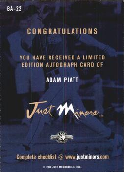 2000 Just - Autographs #BA-22 Adam Piatt Back