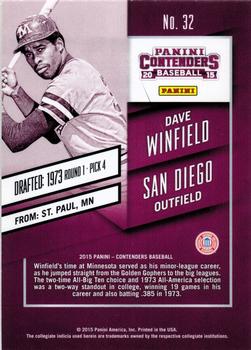 2015 Panini Contenders - Draft Ticket #32 Dave Winfield Back