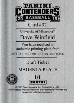 2015 Panini Contenders - Printing Plates Magenta #32 Dave Winfield Back