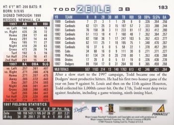 1998 Score #183 Todd Zeile Back