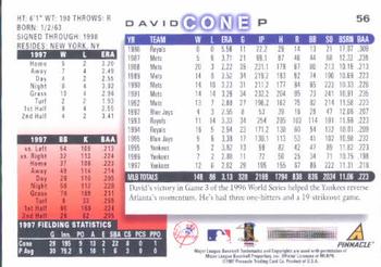 1998 Score #56 David Cone Back