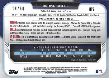 2015 Bowman Draft - Chrome Gold Refractors #107 Blake Snell Back