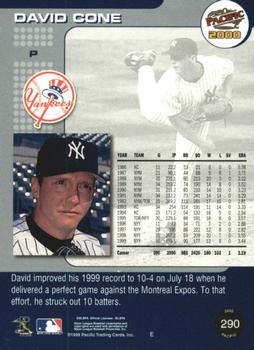 2000 Pacific - Copper #290 David Cone  Back