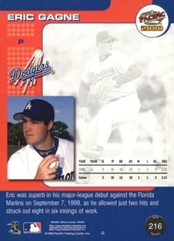 2000 Pacific - Emerald Green #216 Eric Gagne  Back