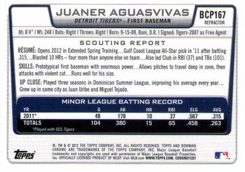 2012 Bowman Chrome - Prospects Blue Wave #BCP167 Juaner Aguasvivas Back