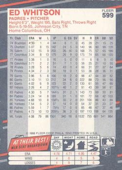 1988 Fleer #599 Ed Whitson Back