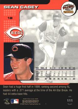 2000 Pacific - Platinum Blue #111 Sean Casey  Back