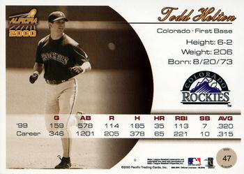 2000 Pacific Aurora - Pinstripes #47 Todd Helton  Back